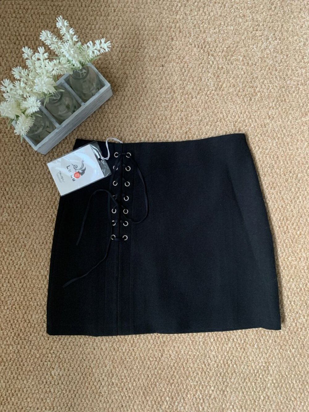 Black Lace Up Mini Skort Built In Shorts Korean M